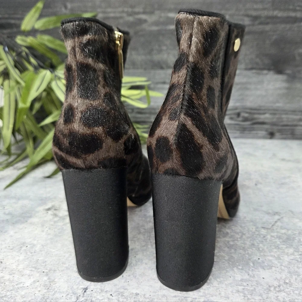 Karl Lagerfeld Black Brown Calfhair Leopard Lainey Heeled Ankle Bootie Size 5